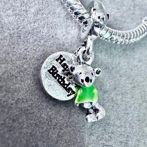 Green Happy Birthday Bear Dangle Charm fits PANDORA